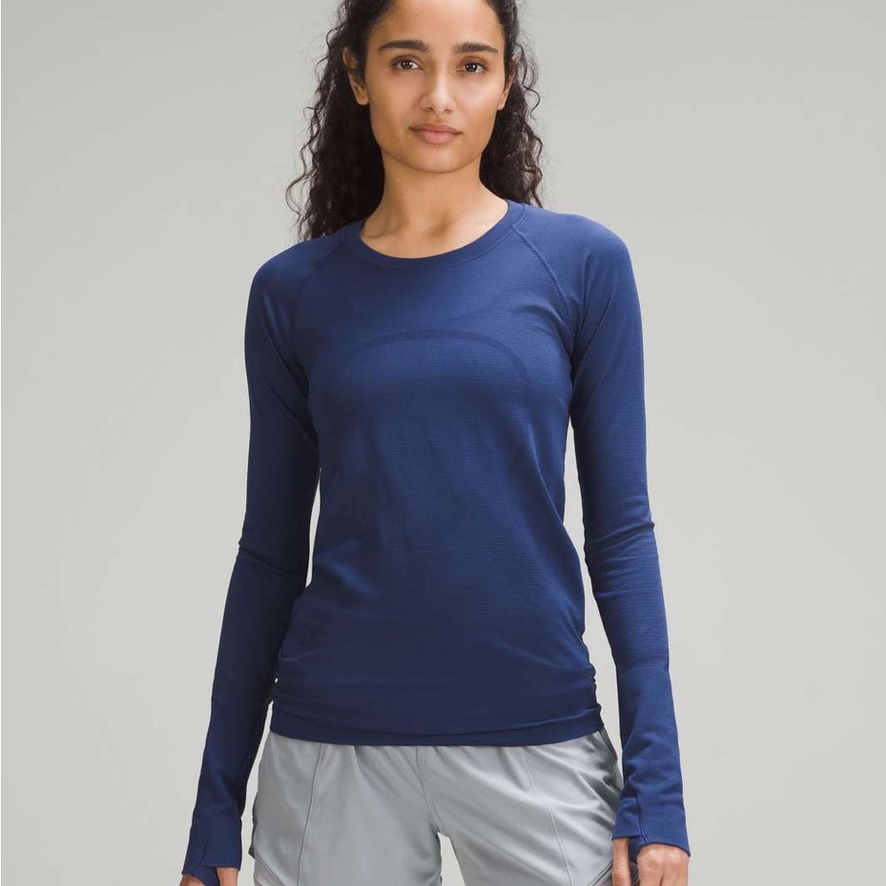 Lululemon Blue Black Swiftly Tech Long Sleeve Top Sz 2